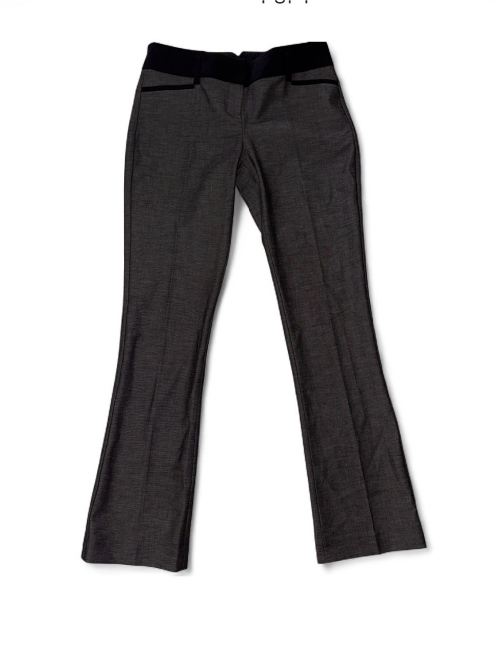 Express Women's Gray Boot Cut Stretch Pants with Black Waist Detail